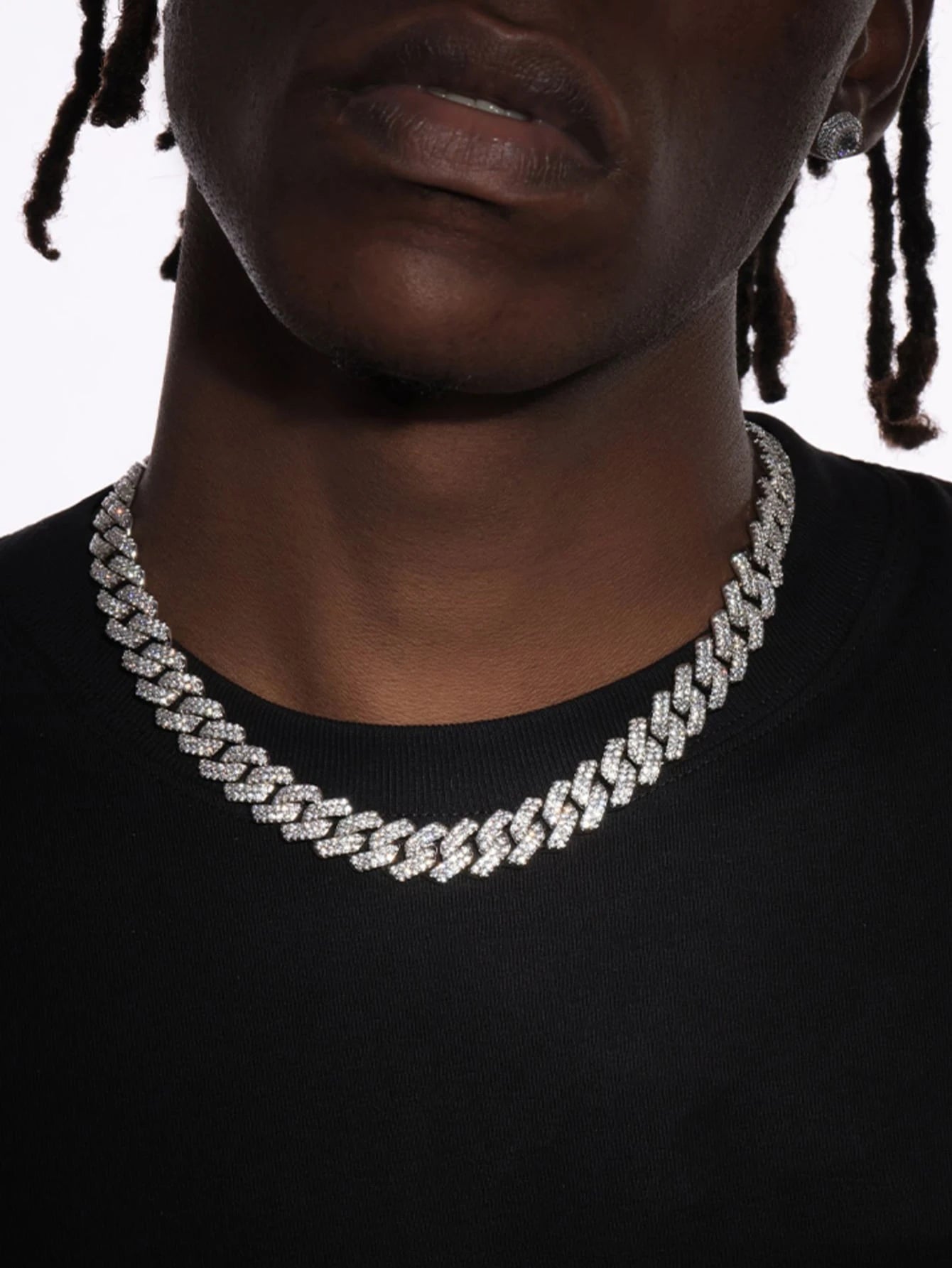 Kuuioe 1Pc European and American Black Hip-Hop Street Style Fully Rhinestone-Decorated Chain Necklace for Men & Women, with a Chain Bracelet, 20-60CM