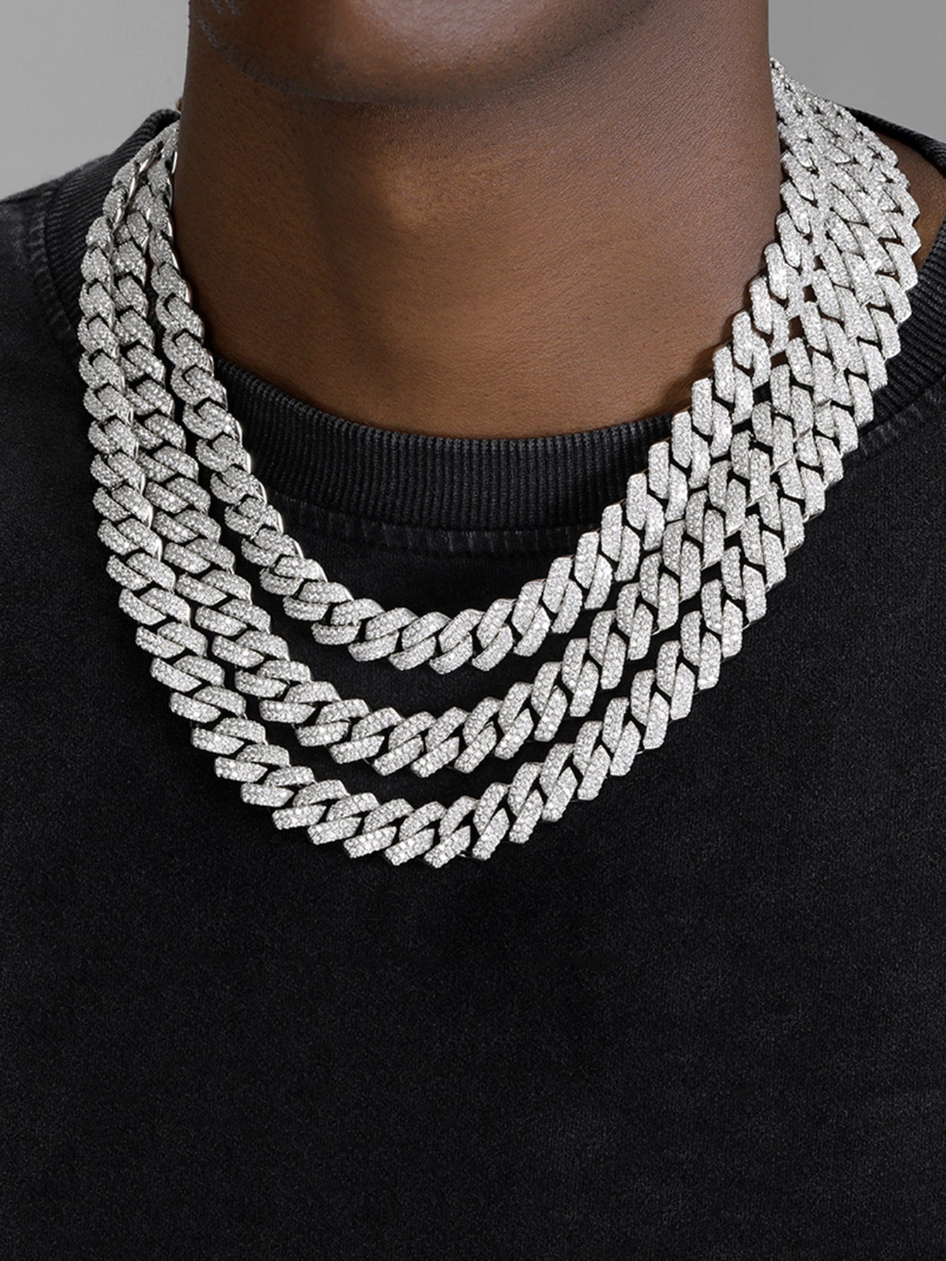 Kuuioe 1Pc European and American Black Hip-Hop Street Style Fully Rhinestone-Decorated Chain Necklace for Men & Women, with a Chain Bracelet, 20-60CM