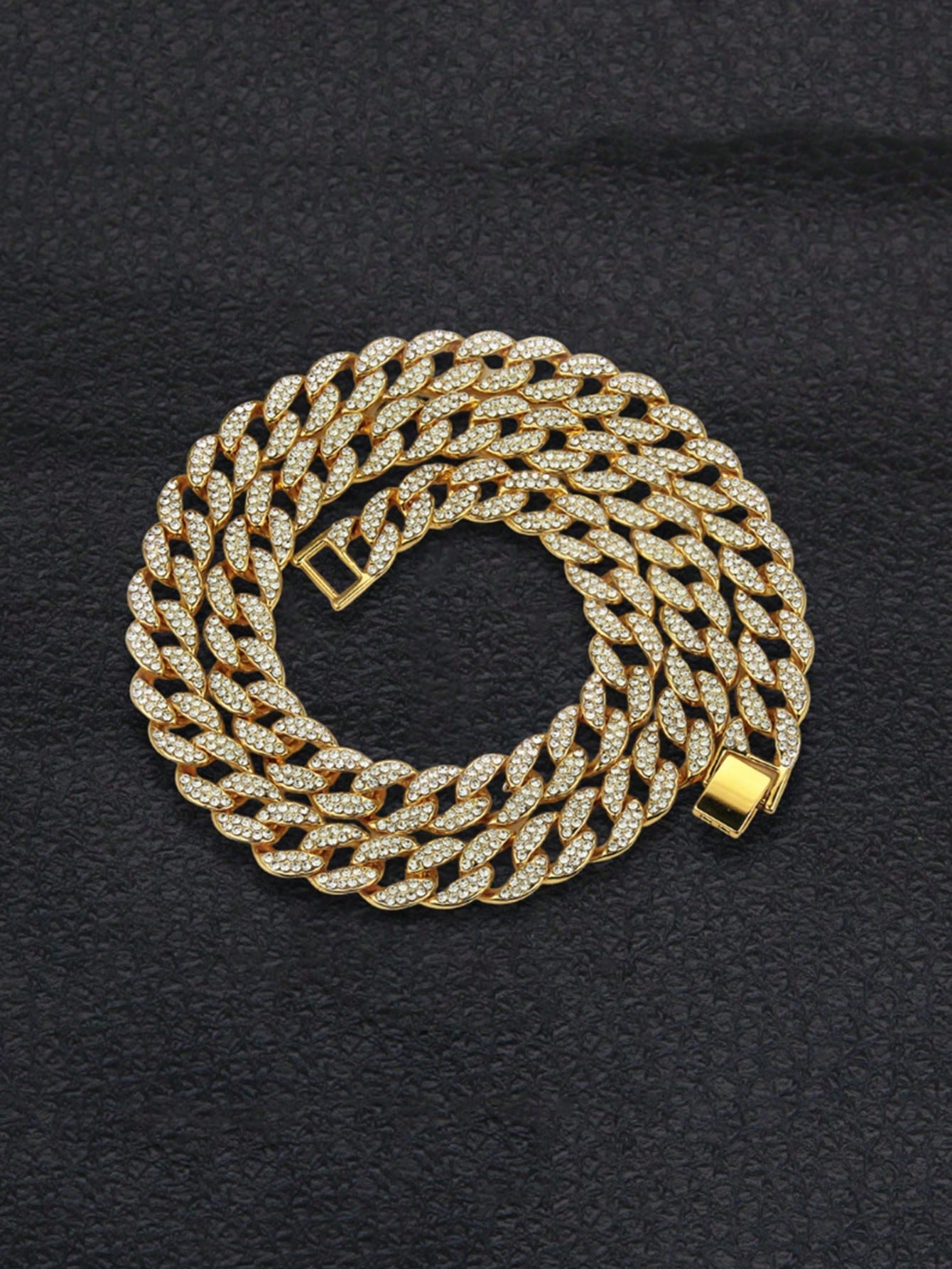 Kuuioe 1Pc European and American Black Hip-Hop Street Style Fully Rhinestone-Decorated Chain Necklace for Men & Women, with a Chain Bracelet, 20-60CM