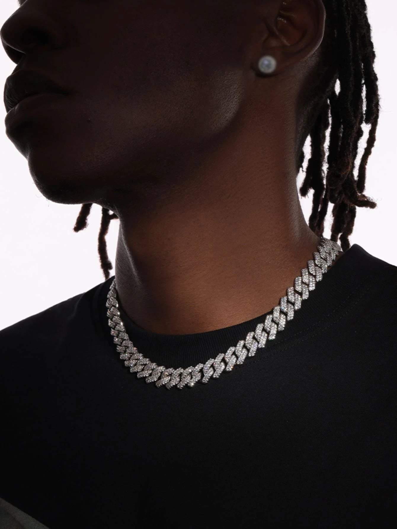 Kuuioe 1Pc European and American Black Hip-Hop Street Style Fully Rhinestone-Decorated Chain Necklace for Men & Women, with a Chain Bracelet, 20-60CM