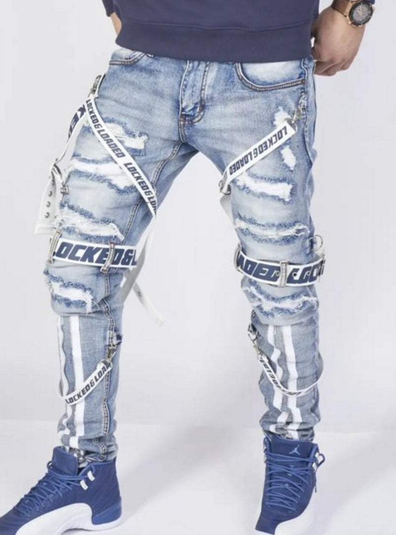 Aliexpress White High-End Denim Men'S Trousers Cross-Border Foreign Trade Hole Trend Black Slim Jeans