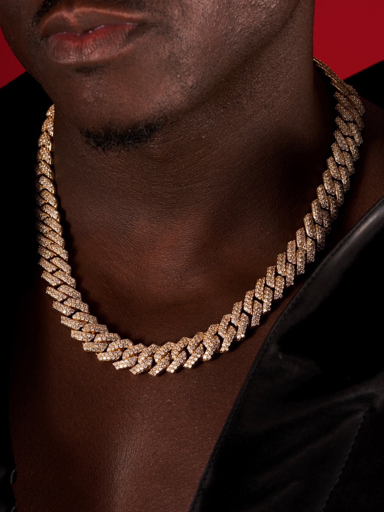 Kuuioe 1Pc European and American Black Hip-Hop Street Style Fully Rhinestone-Decorated Chain Necklace for Men & Women, with a Chain Bracelet, 20-60CM