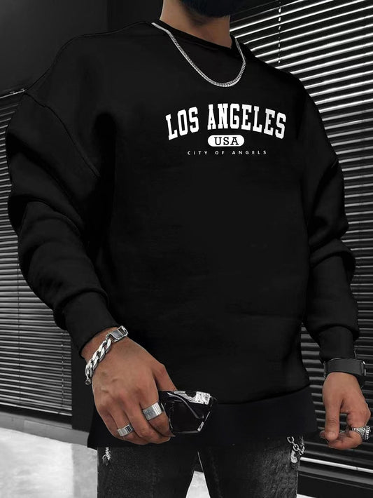 Manfinity Sporsity Men Letter Graphic Sweatshirt Going Out Crew Neck Letter Los Angeles Long Sleeve Casual Sweatshirt, for Friends, Husband, Boyfriend Gifts, Los Angeles Hoodie, Men Sweatshirt, Men Pullover Hoodie
