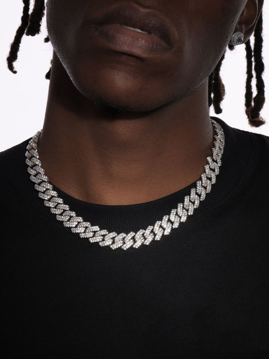 Kuuioe 1Pc European and American Black Hip-Hop Street Style Fully Rhinestone-Decorated Chain Necklace for Men & Women, with a Chain Bracelet, 20-60CM