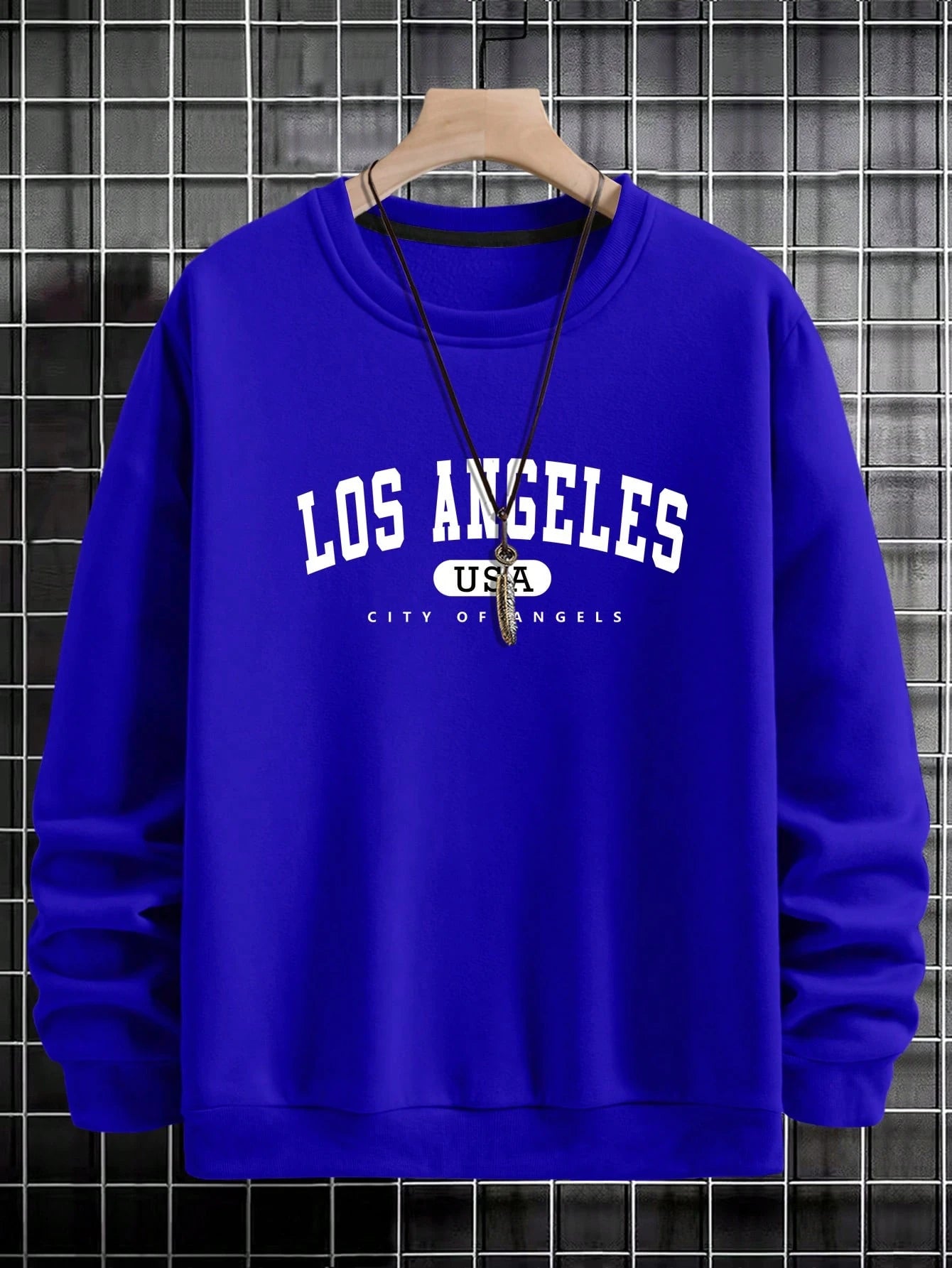 Manfinity Sporsity Men Letter Graphic Sweatshirt Going Out Crew Neck Letter Los Angeles Long Sleeve Casual Sweatshirt, for Friends, Husband, Boyfriend Gifts, Los Angeles Hoodie, Men Sweatshirt, Men Pullover Hoodie