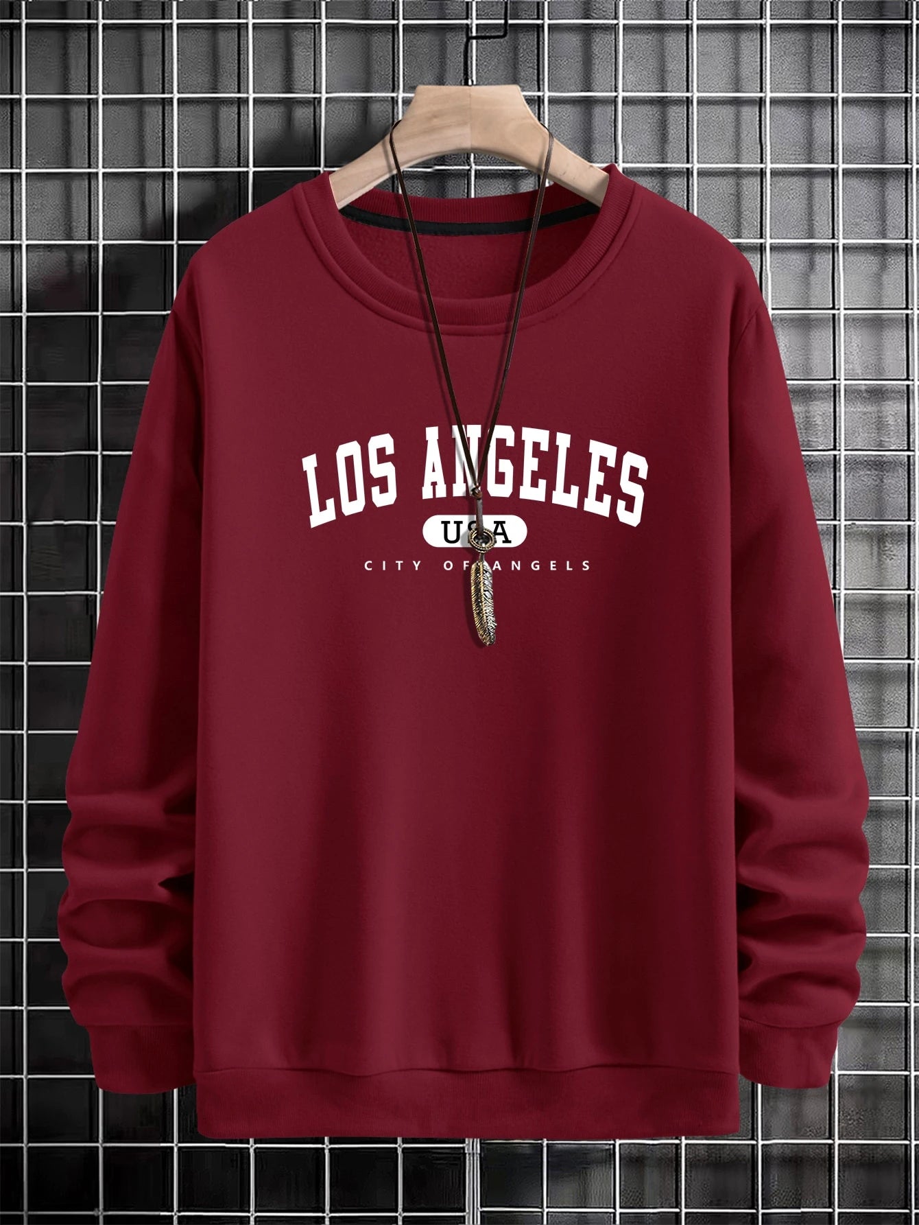 Manfinity Sporsity Men Letter Graphic Sweatshirt Going Out Crew Neck Letter Los Angeles Long Sleeve Casual Sweatshirt, for Friends, Husband, Boyfriend Gifts, Los Angeles Hoodie, Men Sweatshirt, Men Pullover Hoodie