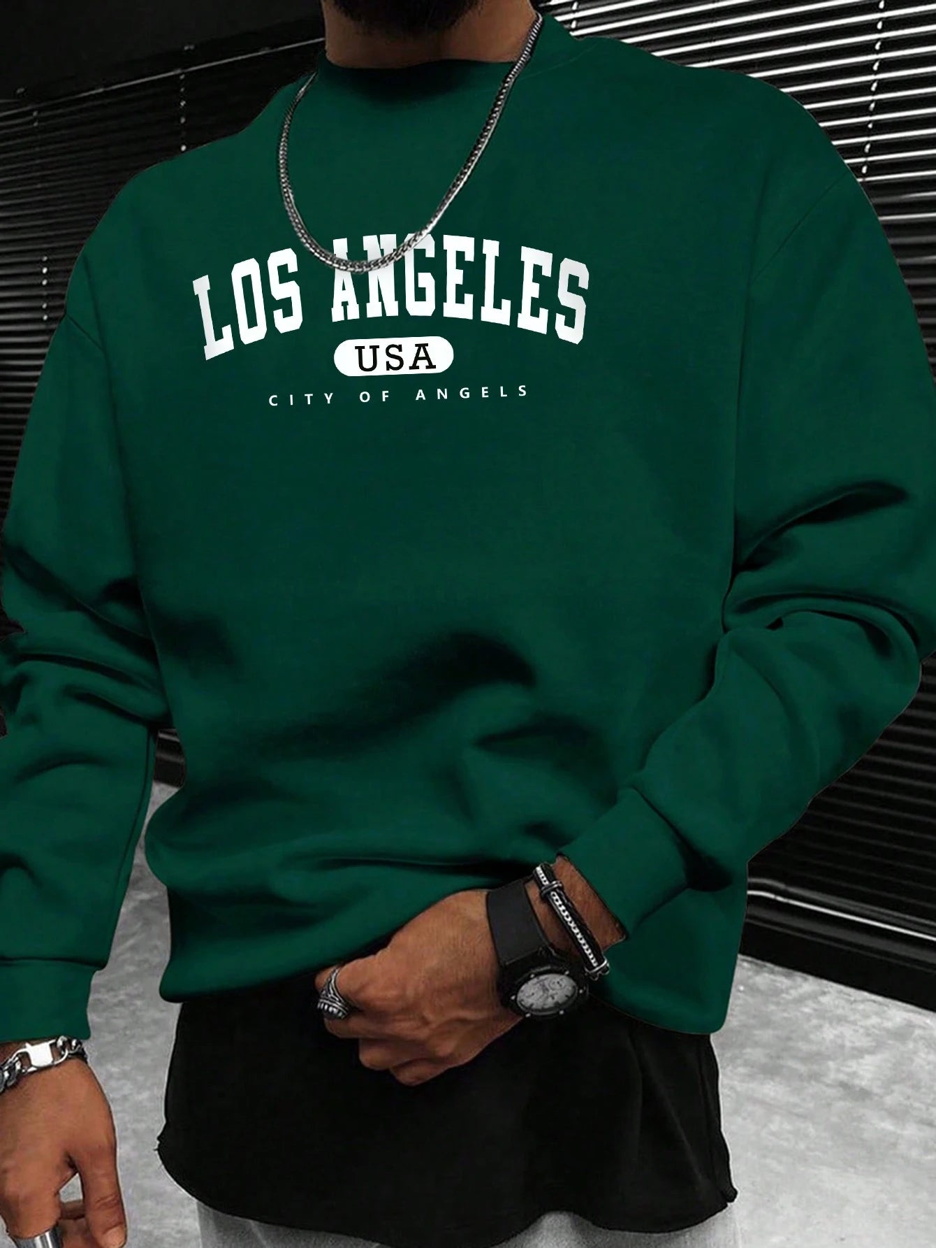 Manfinity Sporsity Men Letter Graphic Sweatshirt Going Out Crew Neck Letter Los Angeles Long Sleeve Casual Sweatshirt, for Friends, Husband, Boyfriend Gifts, Los Angeles Hoodie, Men Sweatshirt, Men Pullover Hoodie