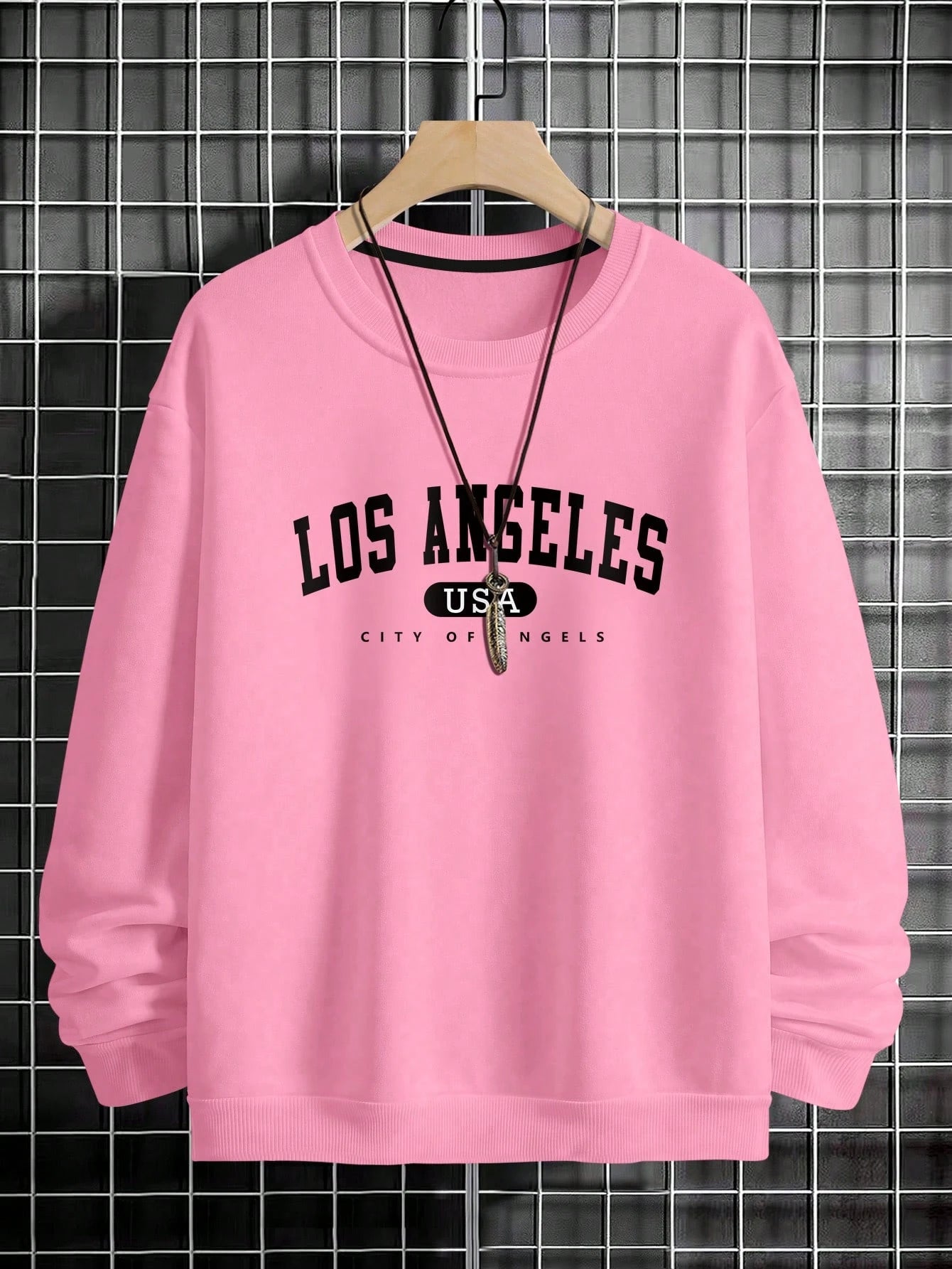 Manfinity Sporsity Men Letter Graphic Sweatshirt Going Out Crew Neck Letter Los Angeles Long Sleeve Casual Sweatshirt, for Friends, Husband, Boyfriend Gifts, Los Angeles Hoodie, Men Sweatshirt, Men Pullover Hoodie