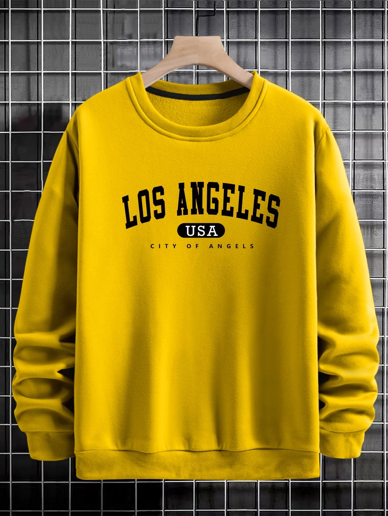 Manfinity Sporsity Men Letter Graphic Sweatshirt Going Out Crew Neck Letter Los Angeles Long Sleeve Casual Sweatshirt, for Friends, Husband, Boyfriend Gifts, Los Angeles Hoodie, Men Sweatshirt, Men Pullover Hoodie