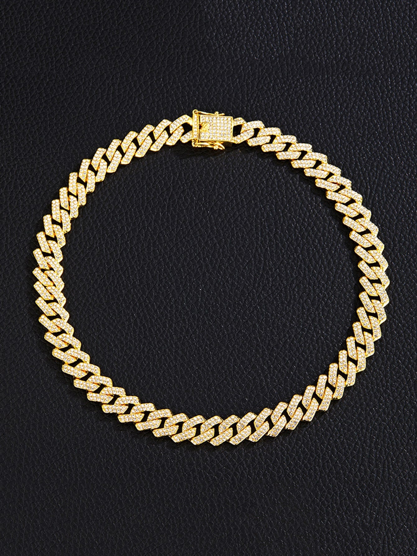 Kuuioe 1Pc European and American Black Hip-Hop Street Style Fully Rhinestone-Decorated Chain Necklace for Men & Women, with a Chain Bracelet, 20-60CM