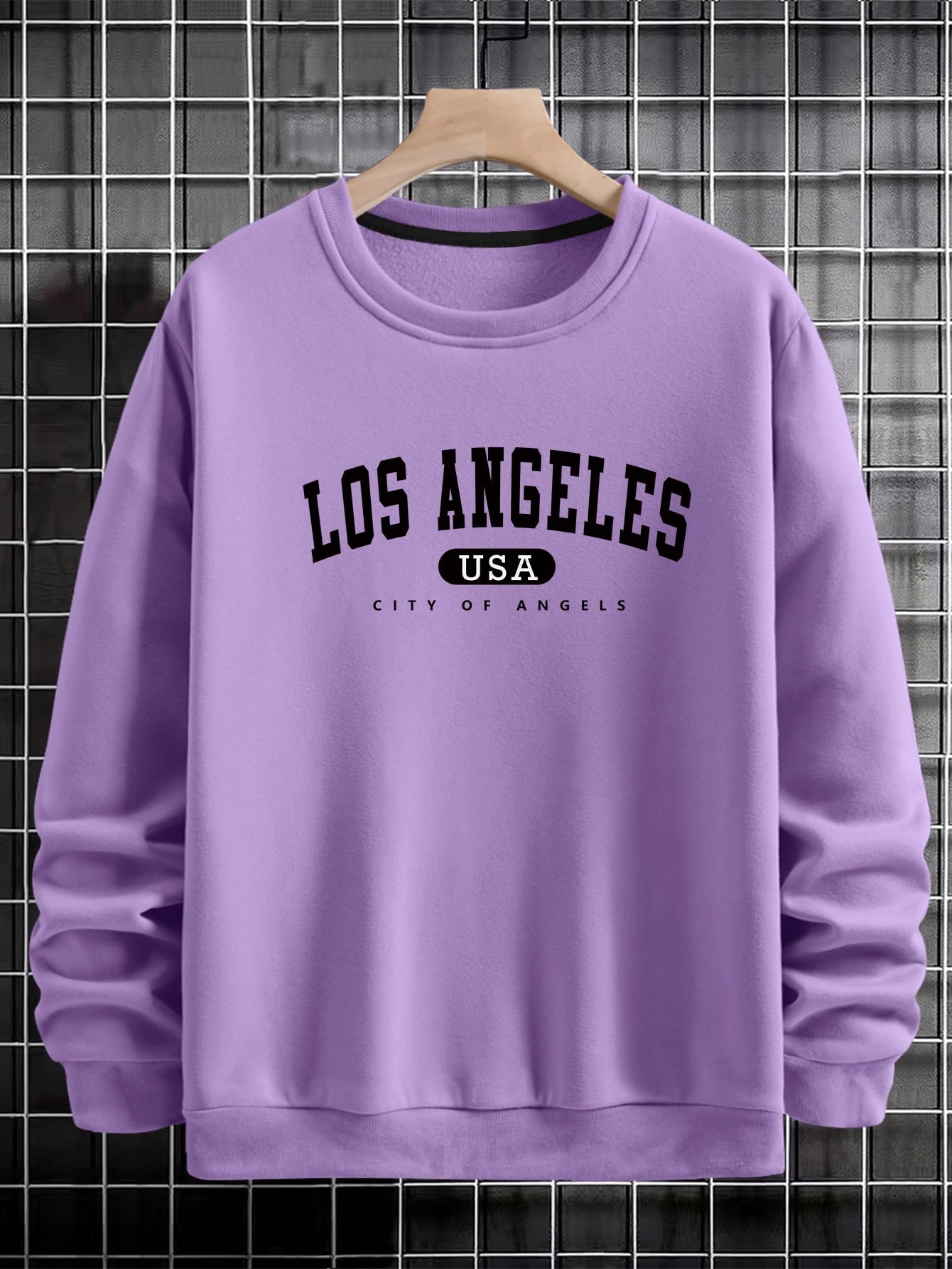 Manfinity Sporsity Men Letter Graphic Sweatshirt Going Out Crew Neck Letter Los Angeles Long Sleeve Casual Sweatshirt, for Friends, Husband, Boyfriend Gifts, Los Angeles Hoodie, Men Sweatshirt, Men Pullover Hoodie