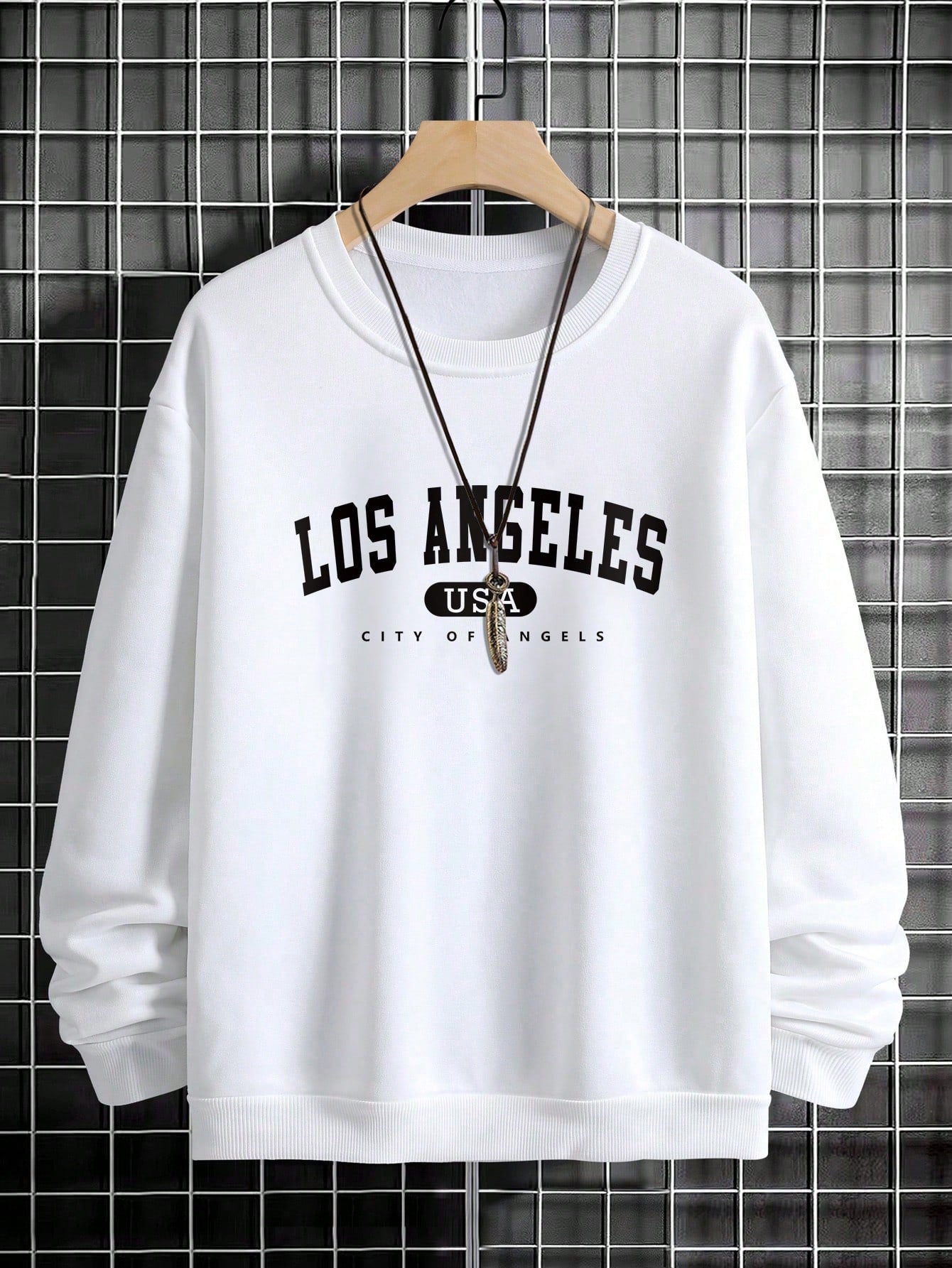 Manfinity Sporsity Men Letter Graphic Sweatshirt Going Out Crew Neck Letter Los Angeles Long Sleeve Casual Sweatshirt, for Friends, Husband, Boyfriend Gifts, Los Angeles Hoodie, Men Sweatshirt, Men Pullover Hoodie