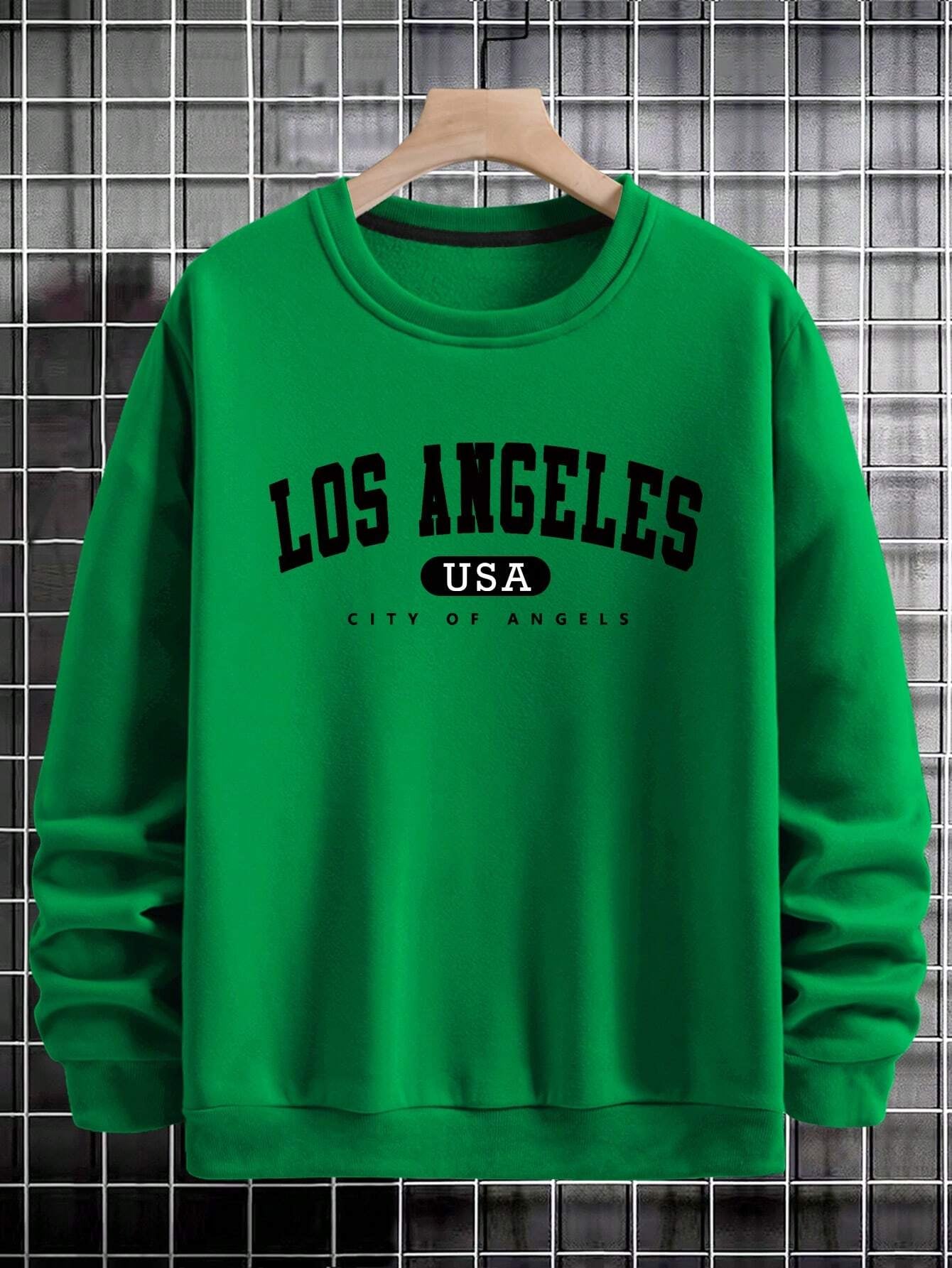 Manfinity Sporsity Men Letter Graphic Sweatshirt Going Out Crew Neck Letter Los Angeles Long Sleeve Casual Sweatshirt, for Friends, Husband, Boyfriend Gifts, Los Angeles Hoodie, Men Sweatshirt, Men Pullover Hoodie