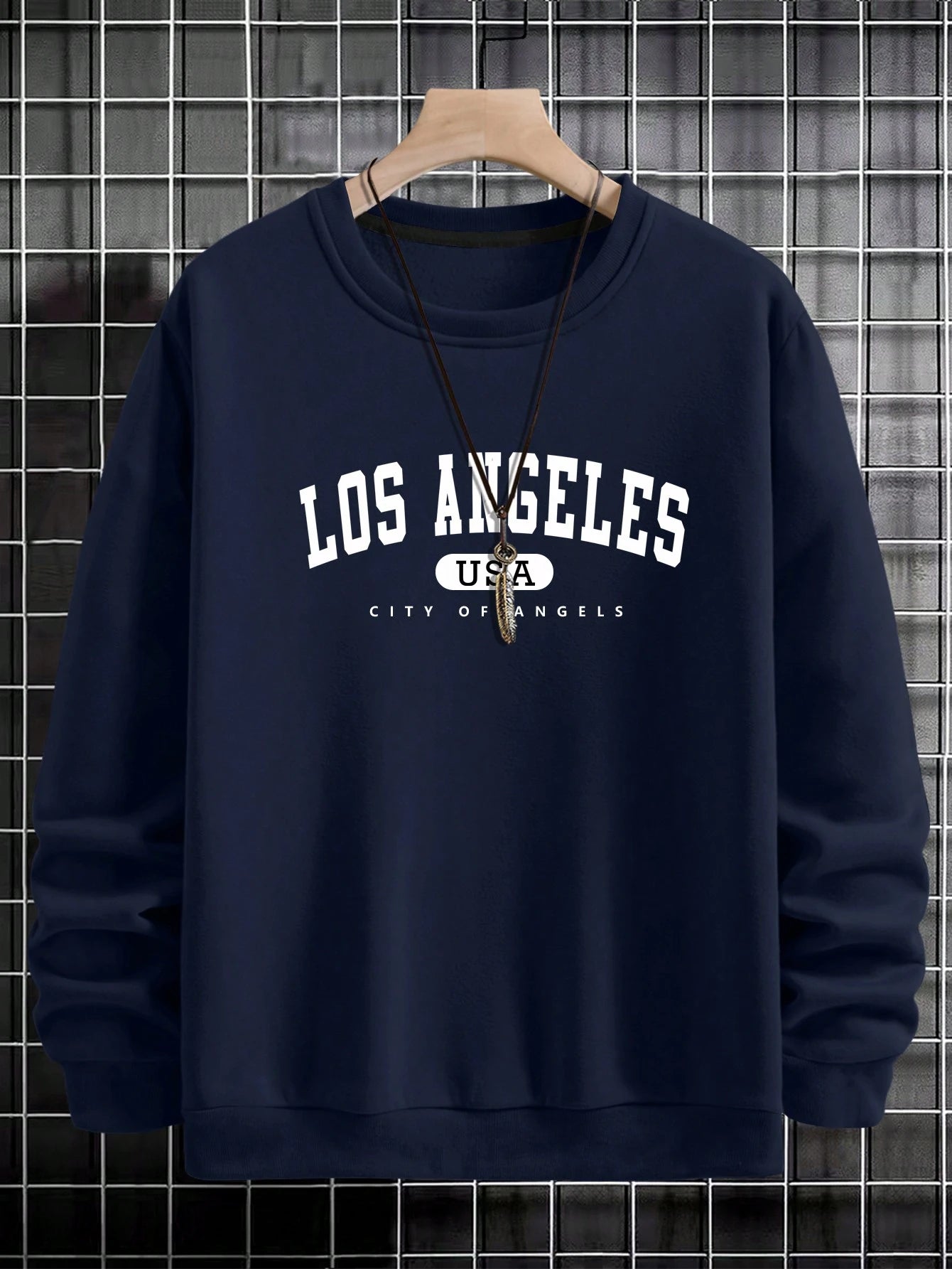 Manfinity Sporsity Men Letter Graphic Sweatshirt Going Out Crew Neck Letter Los Angeles Long Sleeve Casual Sweatshirt, for Friends, Husband, Boyfriend Gifts, Los Angeles Hoodie, Men Sweatshirt, Men Pullover Hoodie