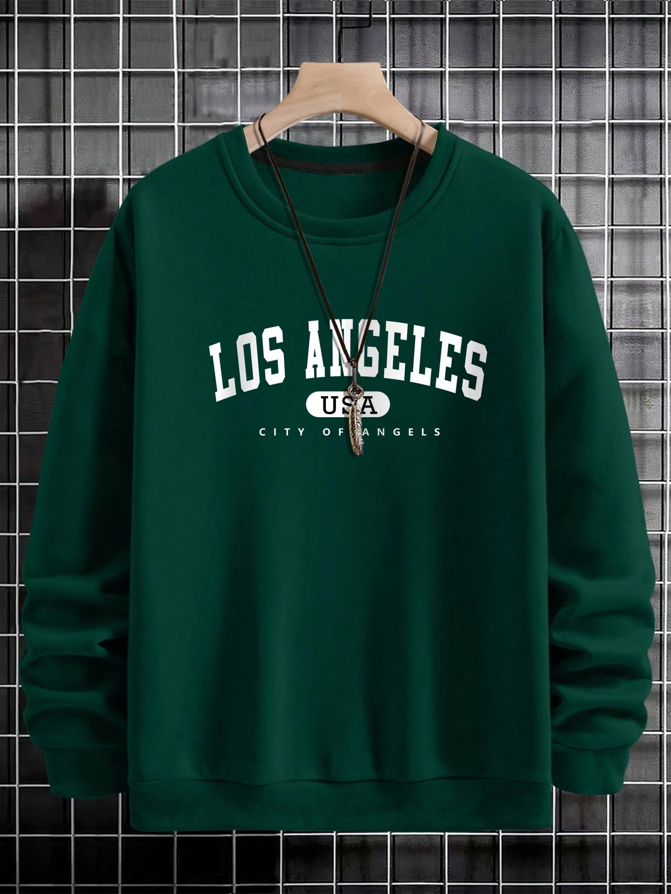 Manfinity Sporsity Men Letter Graphic Sweatshirt Going Out Crew Neck Letter Los Angeles Long Sleeve Casual Sweatshirt, for Friends, Husband, Boyfriend Gifts, Los Angeles Hoodie, Men Sweatshirt, Men Pullover Hoodie