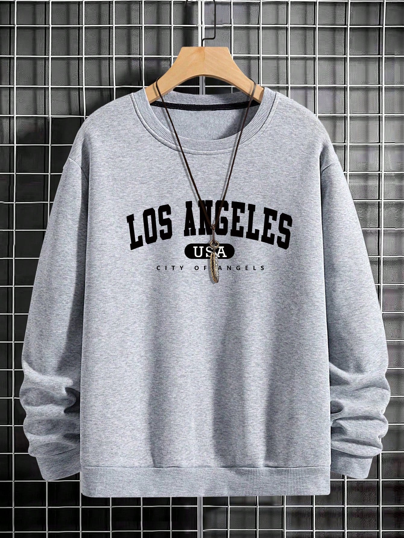 Manfinity Sporsity Men Letter Graphic Sweatshirt Going Out Crew Neck Letter Los Angeles Long Sleeve Casual Sweatshirt, for Friends, Husband, Boyfriend Gifts, Los Angeles Hoodie, Men Sweatshirt, Men Pullover Hoodie