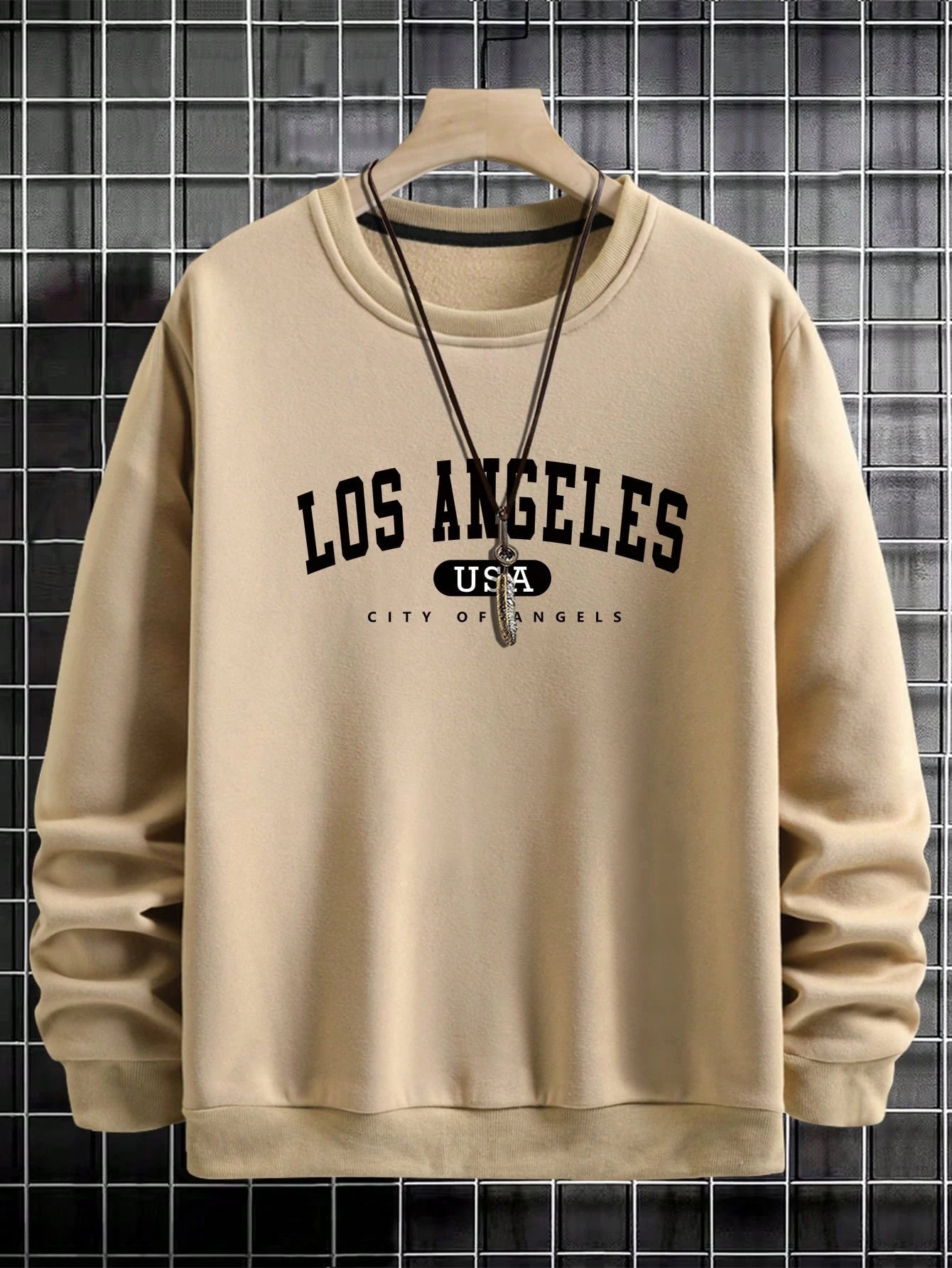 Manfinity Sporsity Men Letter Graphic Sweatshirt Going Out Crew Neck Letter Los Angeles Long Sleeve Casual Sweatshirt, for Friends, Husband, Boyfriend Gifts, Los Angeles Hoodie, Men Sweatshirt, Men Pullover Hoodie