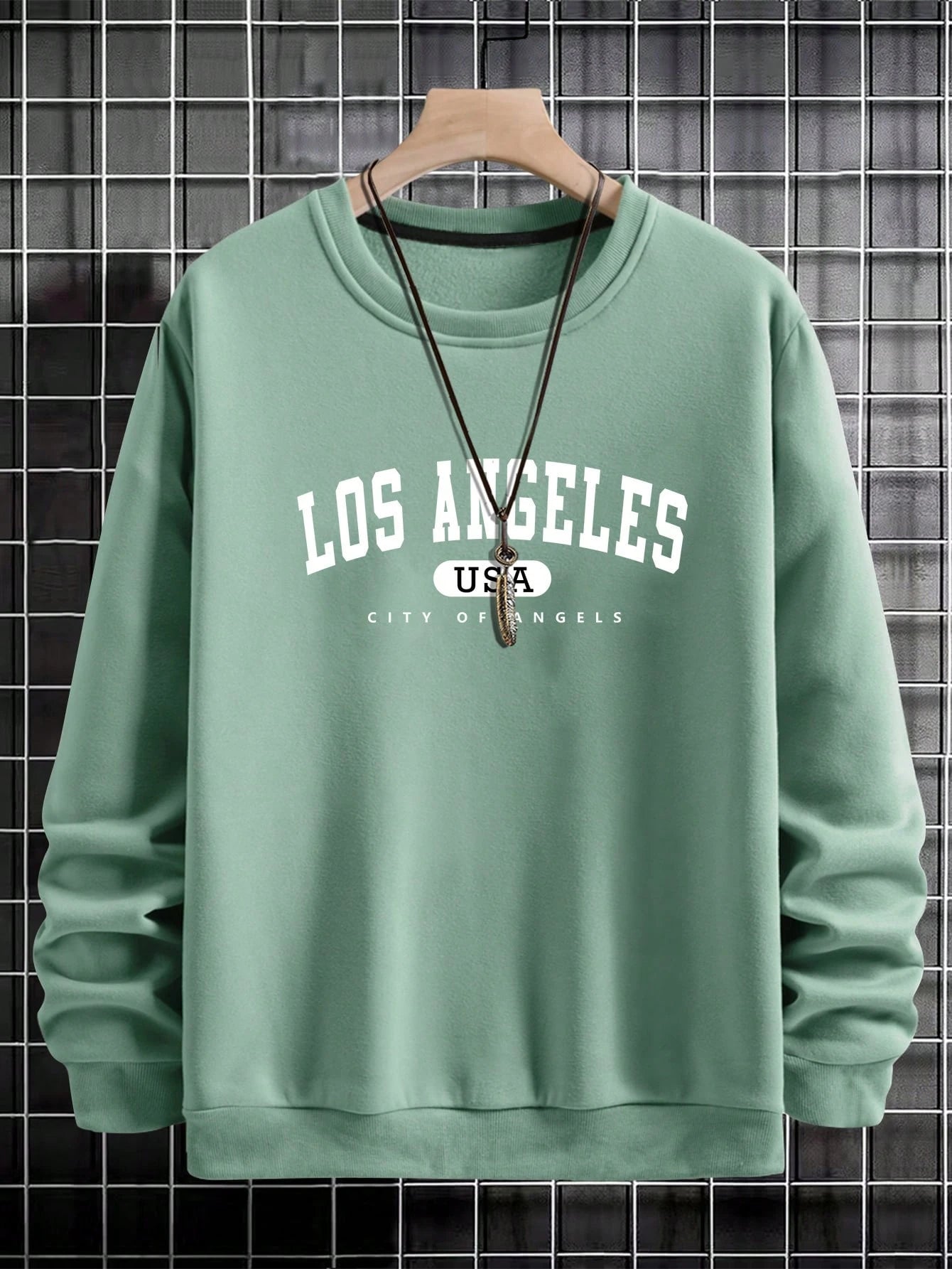 Manfinity Sporsity Men Letter Graphic Sweatshirt Going Out Crew Neck Letter Los Angeles Long Sleeve Casual Sweatshirt, for Friends, Husband, Boyfriend Gifts, Los Angeles Hoodie, Men Sweatshirt, Men Pullover Hoodie