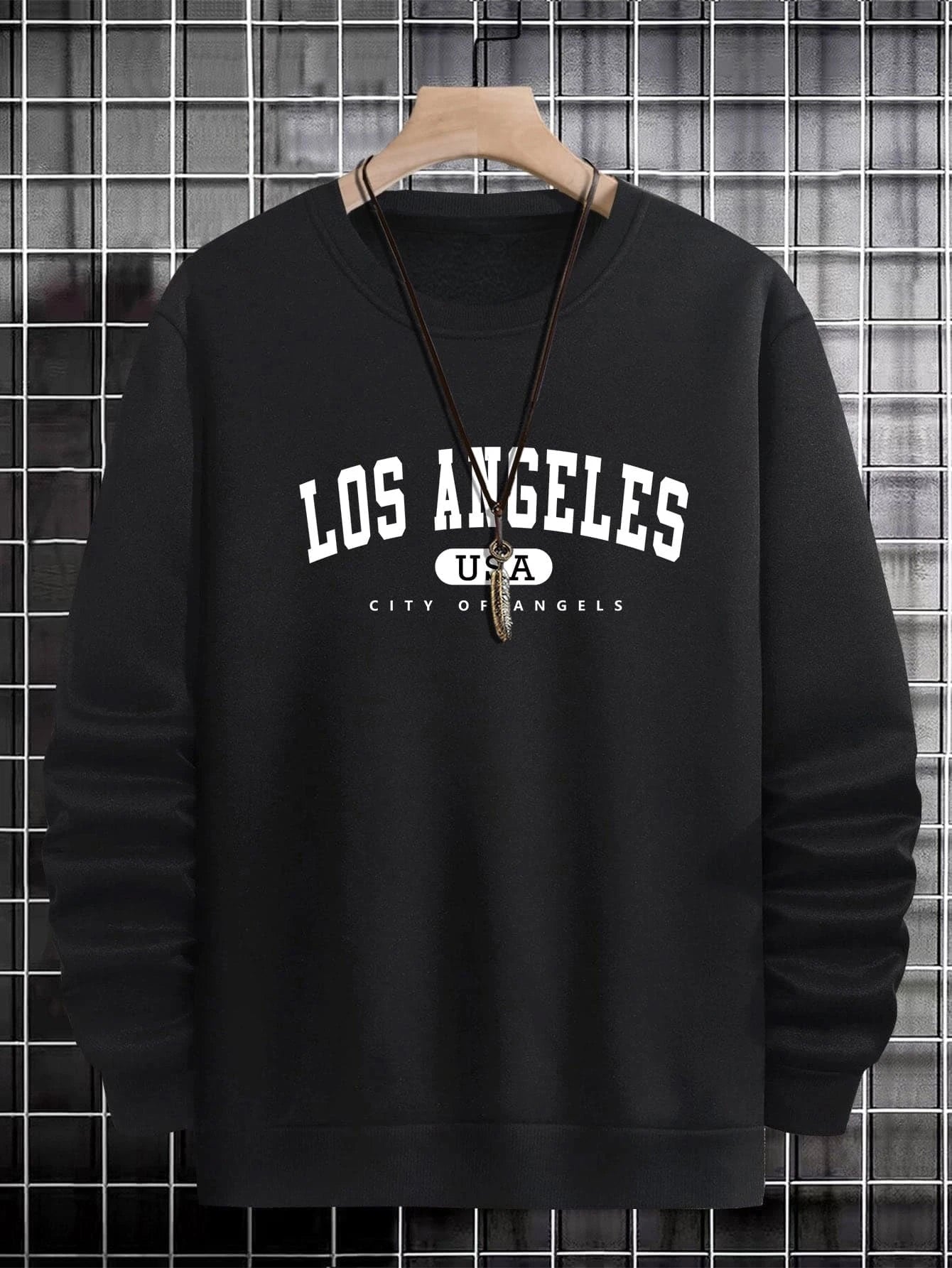Manfinity Sporsity Men Letter Graphic Sweatshirt Going Out Crew Neck Letter Los Angeles Long Sleeve Casual Sweatshirt, for Friends, Husband, Boyfriend Gifts, Los Angeles Hoodie, Men Sweatshirt, Men Pullover Hoodie