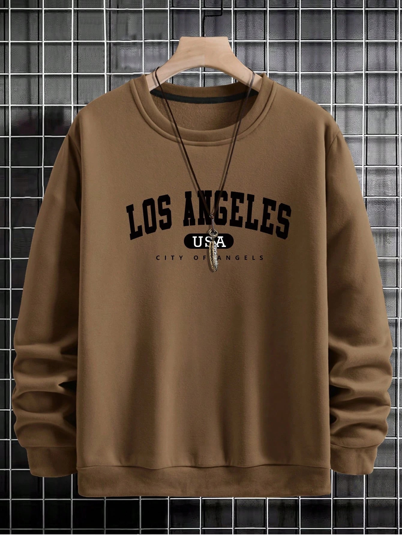 Manfinity Sporsity Men Letter Graphic Sweatshirt Going Out Crew Neck Letter Los Angeles Long Sleeve Casual Sweatshirt, for Friends, Husband, Boyfriend Gifts, Los Angeles Hoodie, Men Sweatshirt, Men Pullover Hoodie