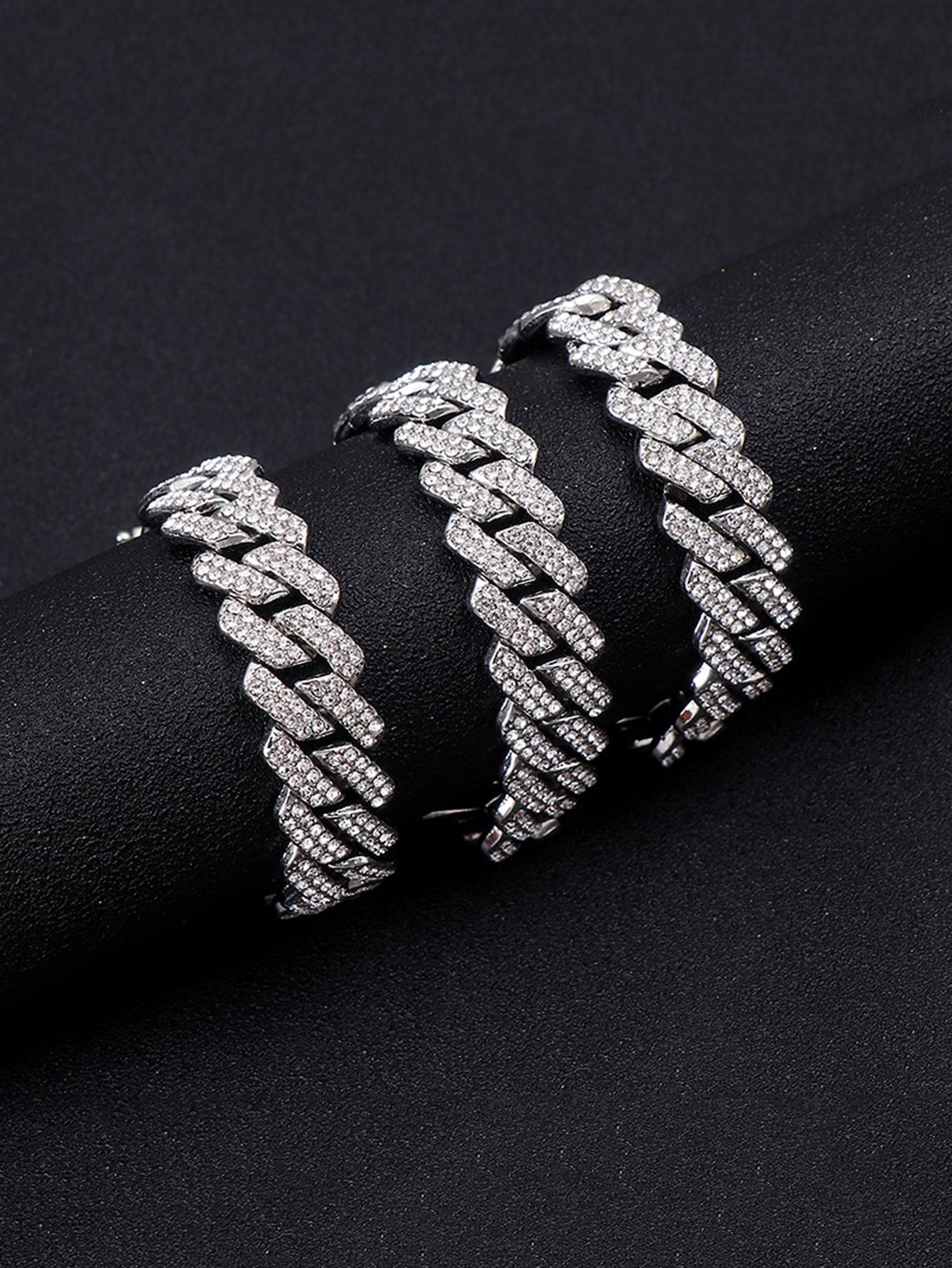 Kuuioe 1Pc European and American Black Hip-Hop Street Style Fully Rhinestone-Decorated Chain Necklace for Men & Women, with a Chain Bracelet, 20-60CM