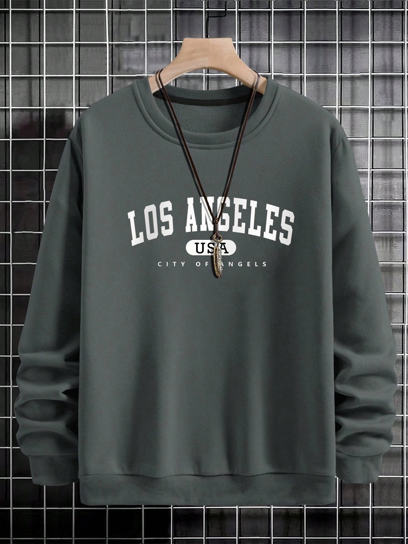 Manfinity Sporsity Men Letter Graphic Sweatshirt Going Out Crew Neck Letter Los Angeles Long Sleeve Casual Sweatshirt, for Friends, Husband, Boyfriend Gifts, Los Angeles Hoodie, Men Sweatshirt, Men Pullover Hoodie